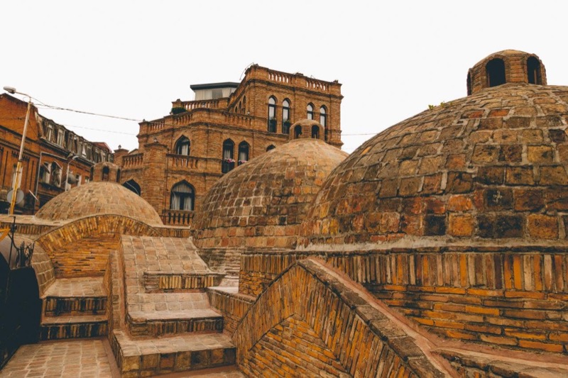 The brick domes of the Abanotubani sulphur baths in Tbilisi's old quarter